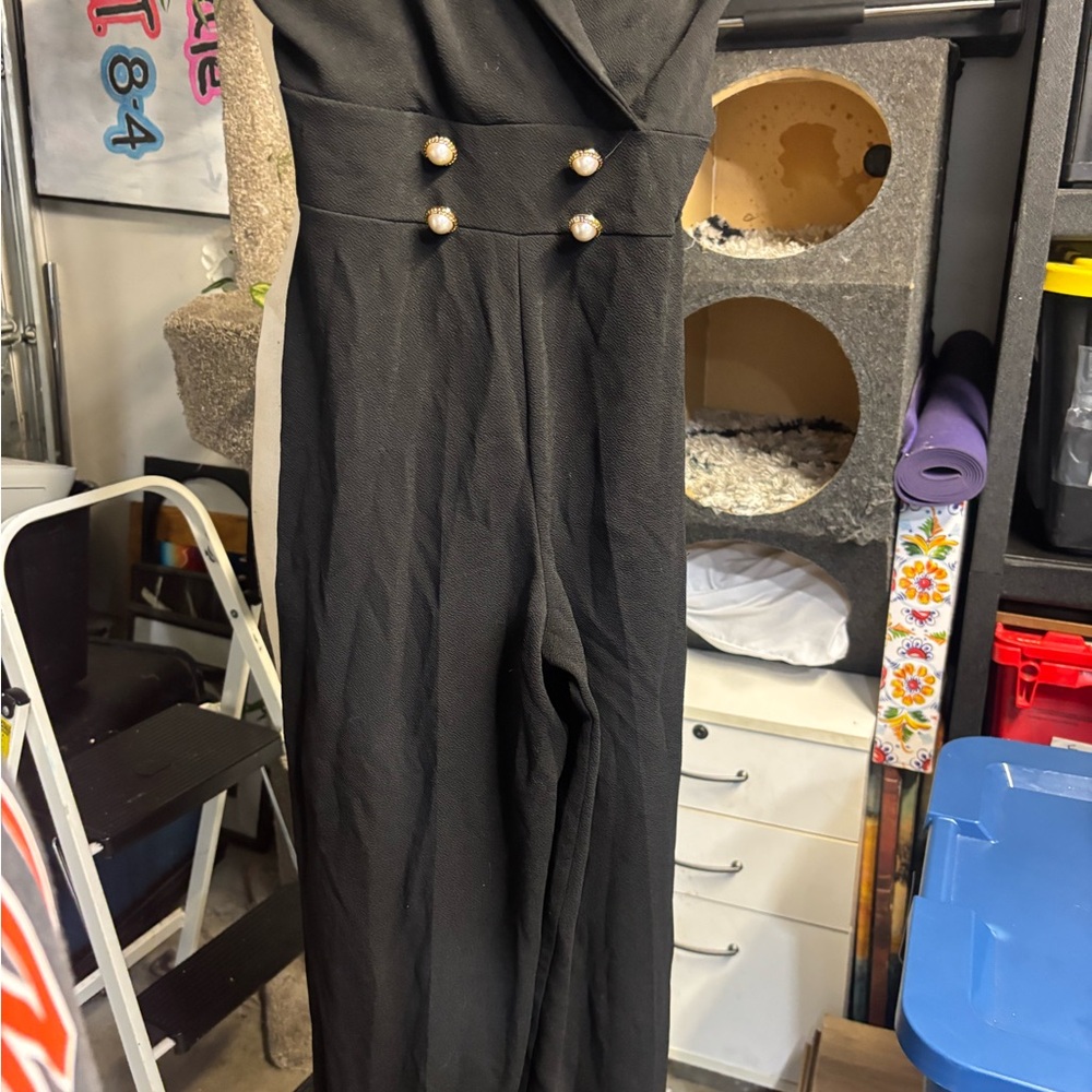 Almost Famous Black Jumpsuit with Pearl Buttons